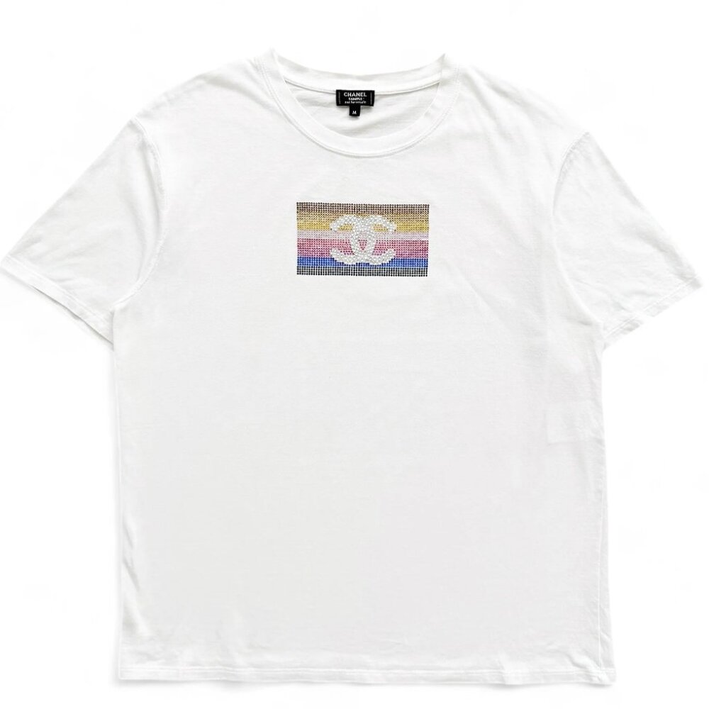 CHANEL 2005 Sample Bedazzled Swarovski Rainbow Logo (sz M)